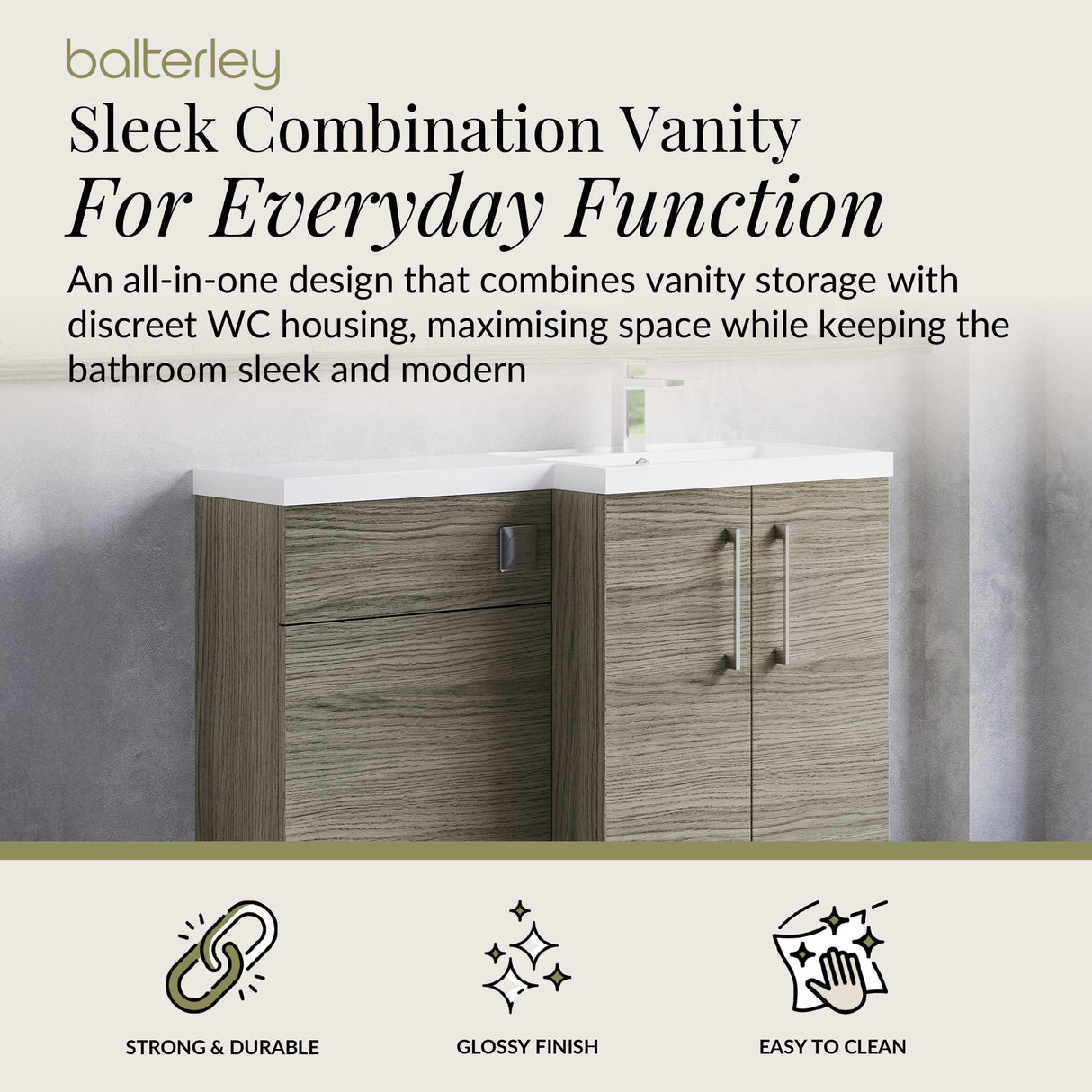 Bathroom Vanity Unit with Basin & WC, Right Hand, 1100mm x 390mm - Choice of Colour