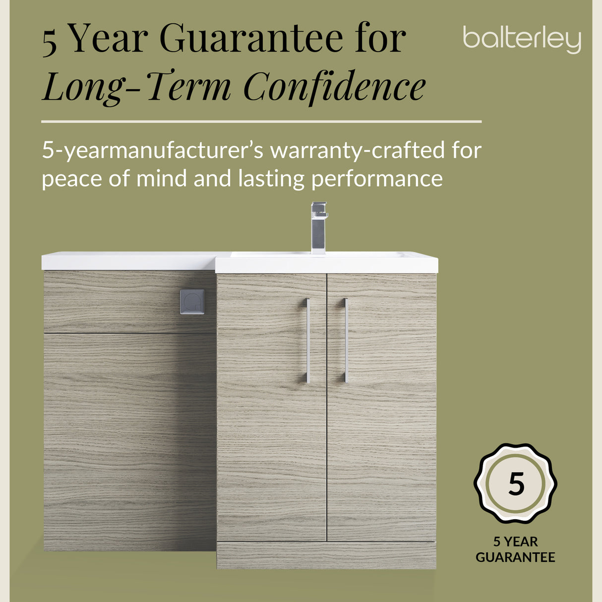 Bathroom Vanity Unit with Basin & WC, Right Hand, 1100mm x 390mm - Choice of Colour