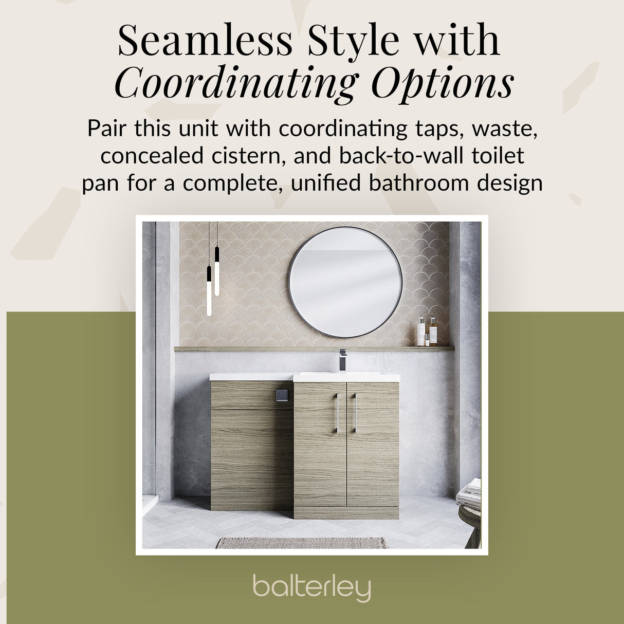 Bathroom Vanity Unit with Basin & WC, Right Hand, 1100mm x 390mm - Choice of Colour