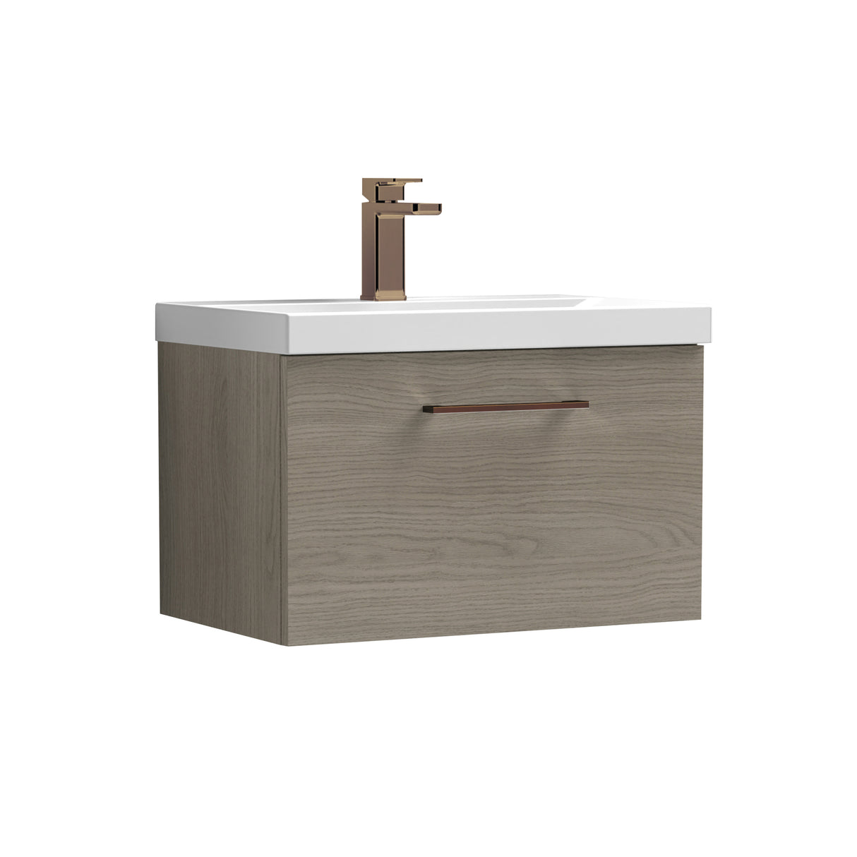 Wall Hung 1 Drawer Vanity Unit with Mid-Edge Ceramic Basin - Choice of Colour, Handle Finish and Size