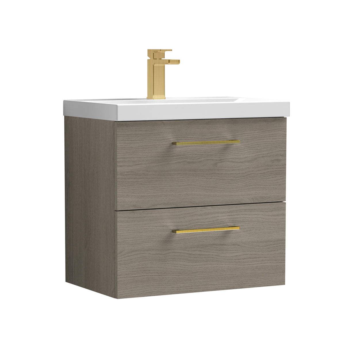 Wall Hung 2 Drawer Vanity Unit with Mid-Edge Ceramic Basin - Choice of Colour, Handle Finish and Size