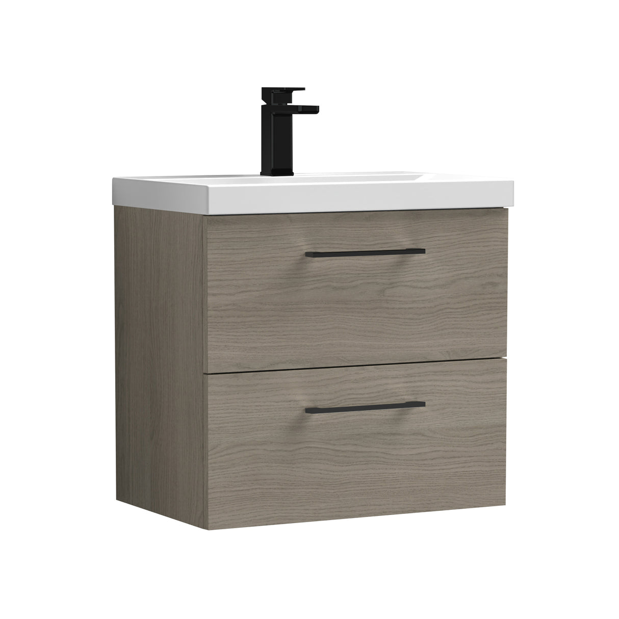 Wall Hung 2 Drawer Vanity Unit with Mid-Edge Ceramic Basin - Choice of Colour, Handle Finish and Size