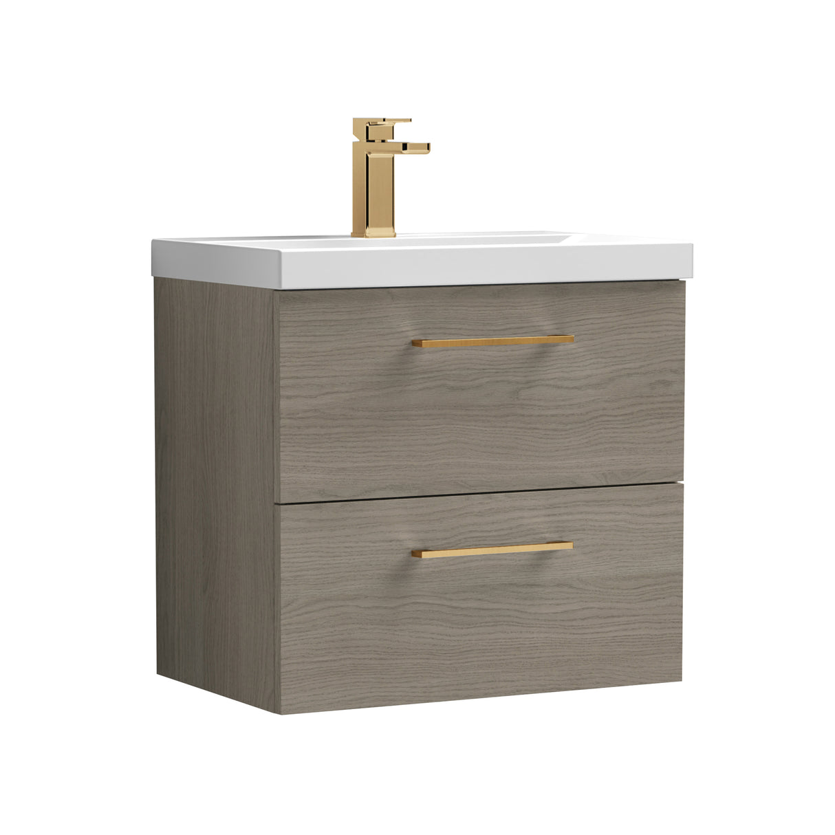 Wall Hung 2 Drawer Vanity Unit with Mid-Edge Ceramic Basin - Choice of Colour, Handle Finish and Size