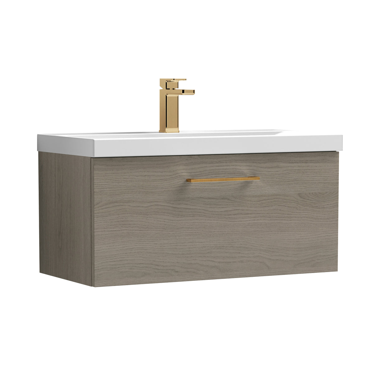Wall Hung 1 Drawer Vanity Unit with Mid-Edge Ceramic Basin - Choice of Colour, Handle Finish and Size
