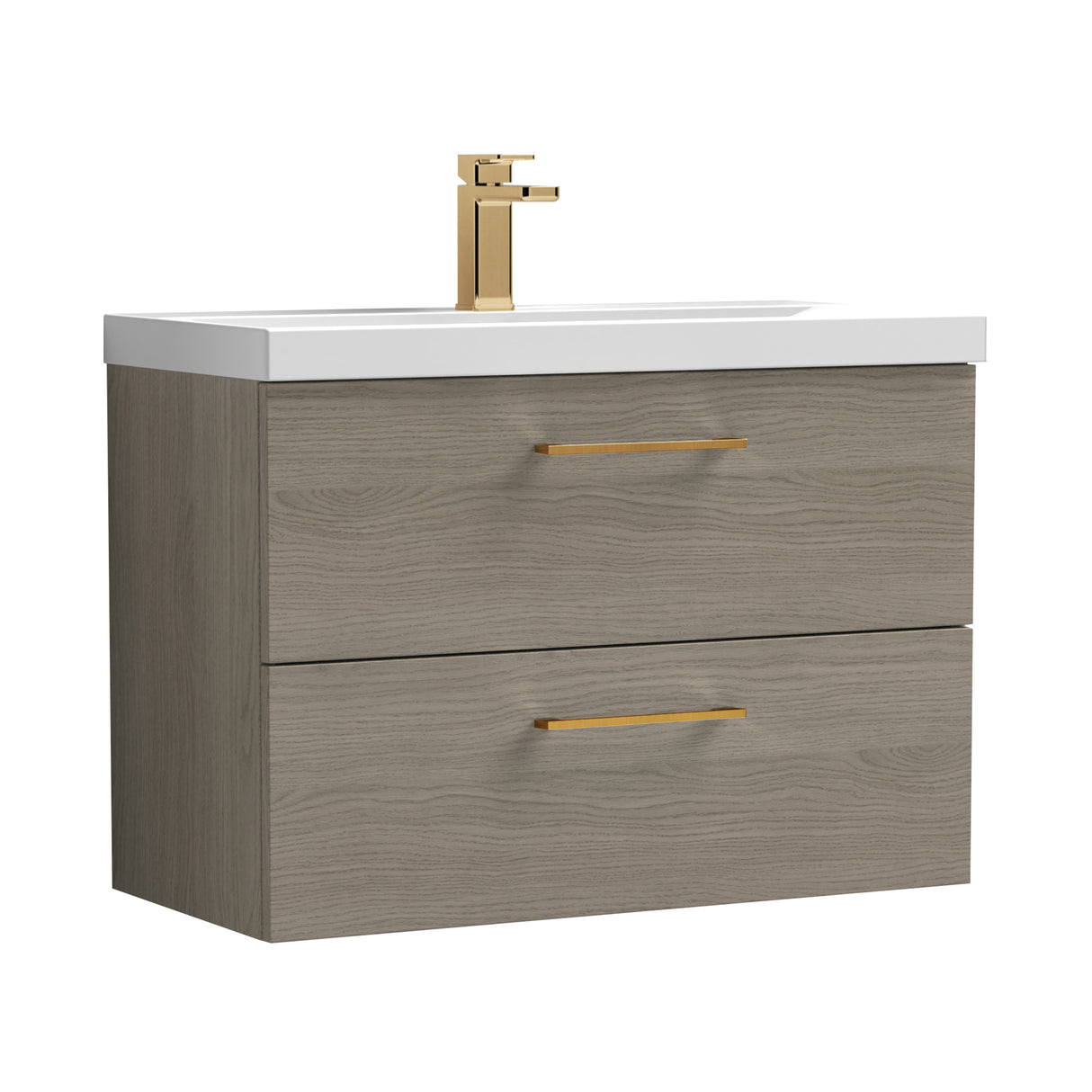 Wall Hung 2 Drawer Vanity Unit with Mid-Edge Ceramic Basin - Choice of Colour, Handle Finish and Size