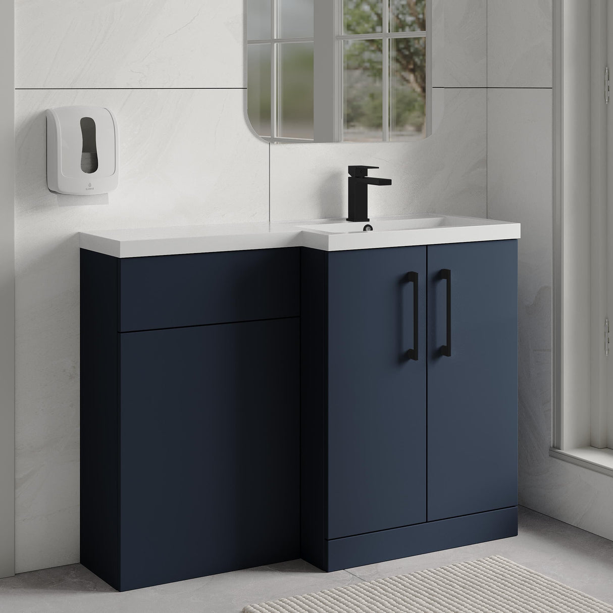 Bramshall Combination Vanity Unit with Basin & WC, Right Hand, 1100mm x 390mm - Choice of Colour and Handle Finish