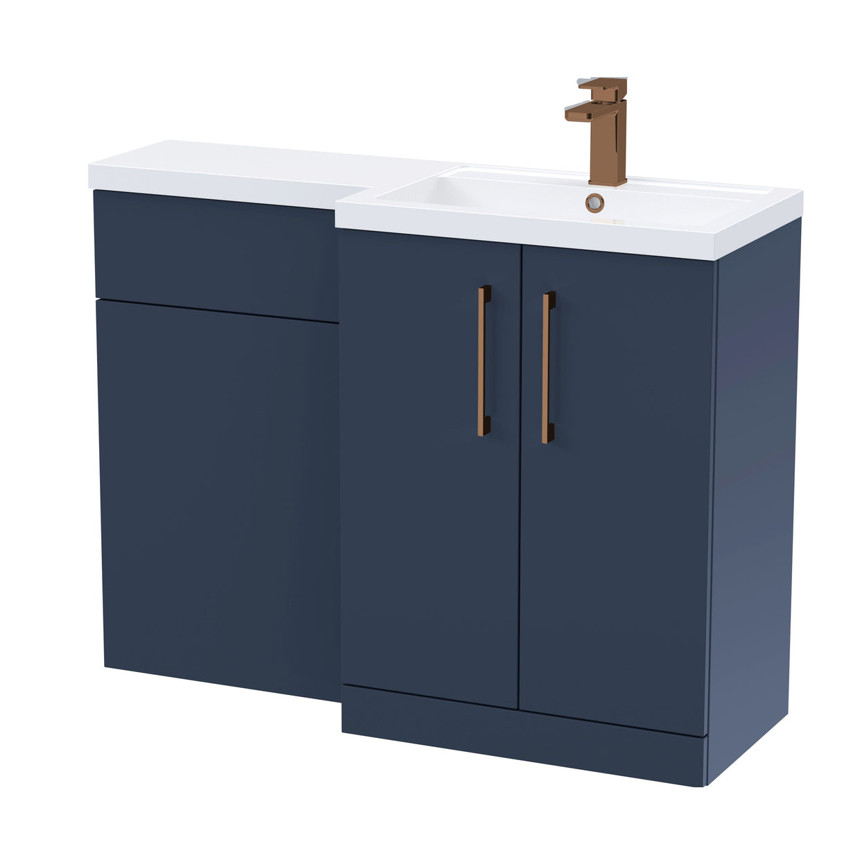 Bramshall Combination Vanity Unit with Basin & WC, Right Hand, 1100mm x 390mm - Choice of Colour and Handle Finish
