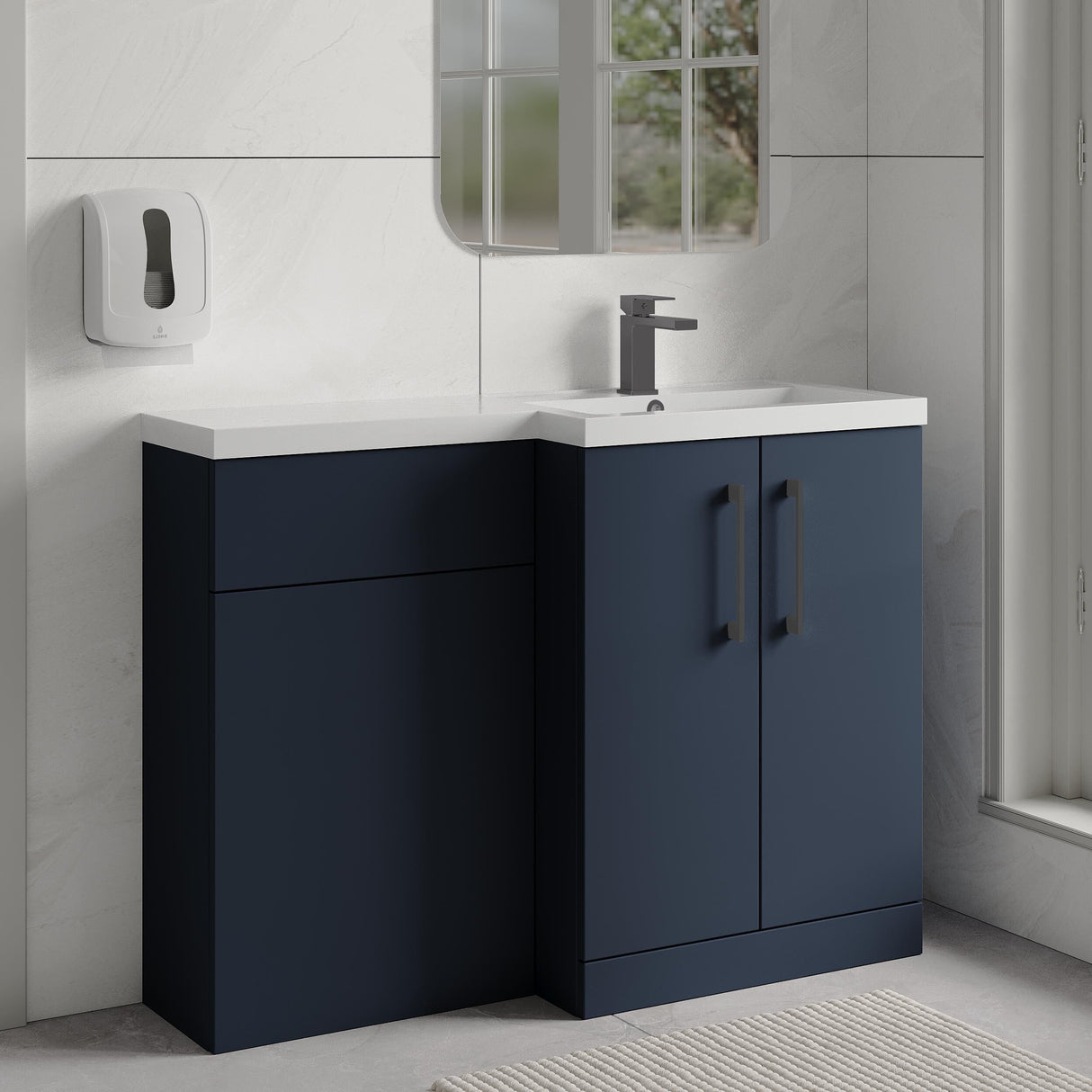 Bramshall Combination Vanity Unit with Basin & WC, Right Hand, 1100mm x 390mm - Choice of Colour and Handle Finish