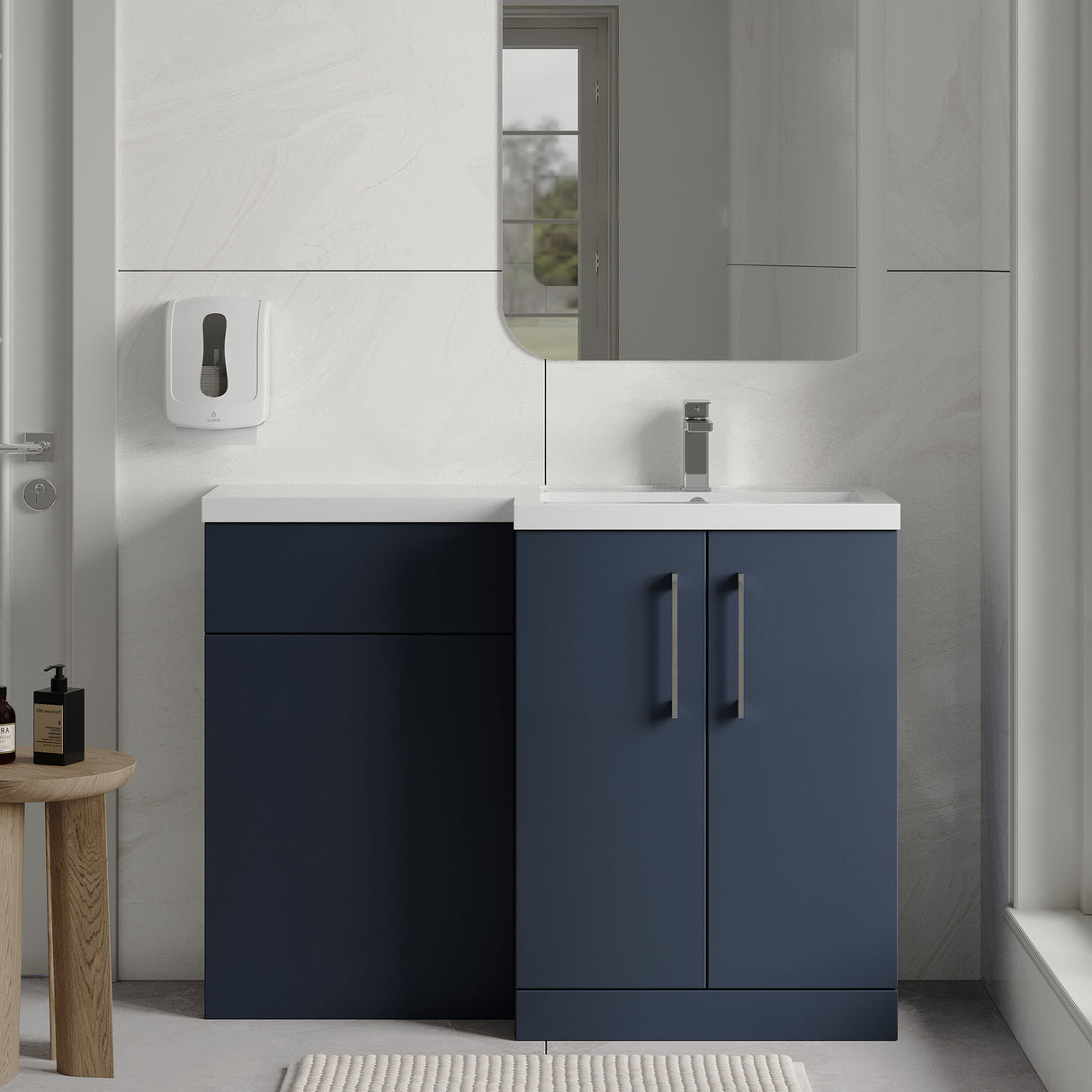 Bramshall Combination Vanity Unit with Basin & WC, Right Hand, 1100mm x 390mm - Choice of Colour and Handle Finish