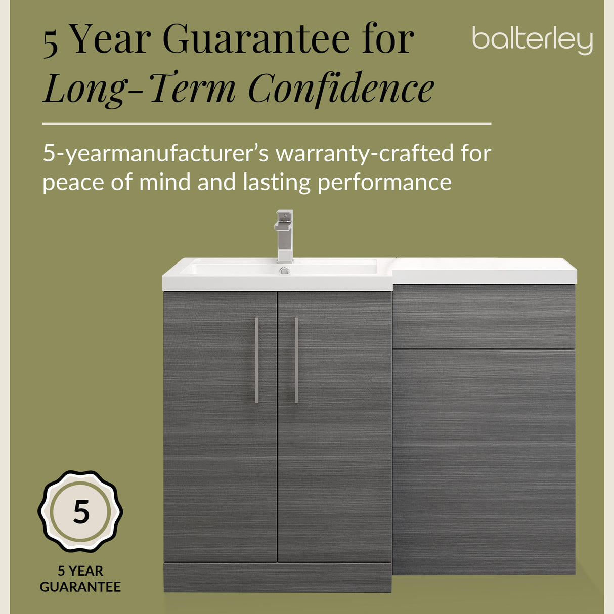 Bathroom Vanity Unit with Basin & WC Unit, Left Hand, 1100mm x 390mm - Choice of Colour