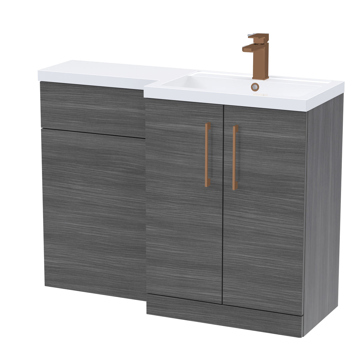 Bathroom Vanity Unit with Basin & WC, Right Hand, 1100mm x 390mm - Choice of Colour