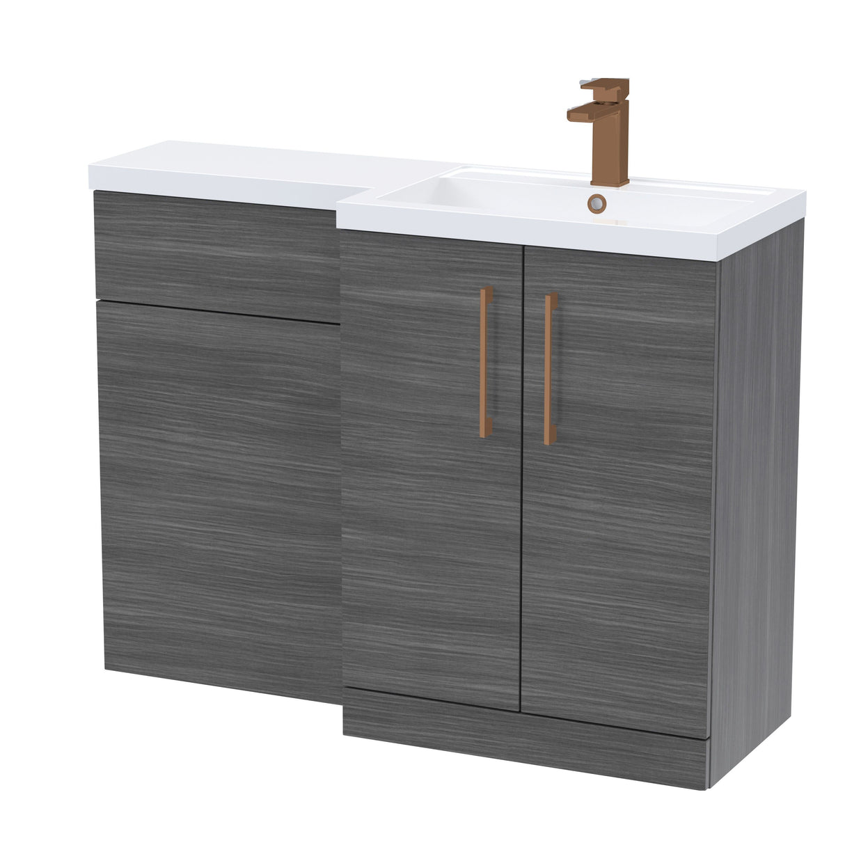 Bramshall Combination Vanity Unit with Basin & WC, Right Hand, 1100mm x 390mm - Choice of Colour and Handle Finish