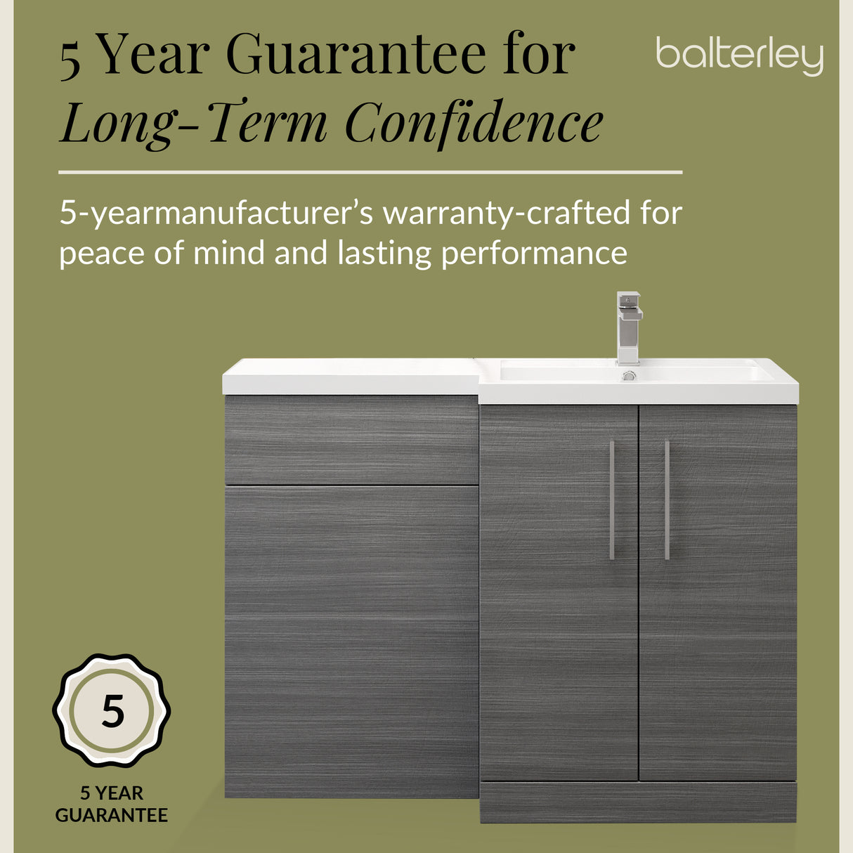 Bathroom Vanity Unit with Basin & WC, Right Hand, 1100mm x 390mm - Choice of Colour