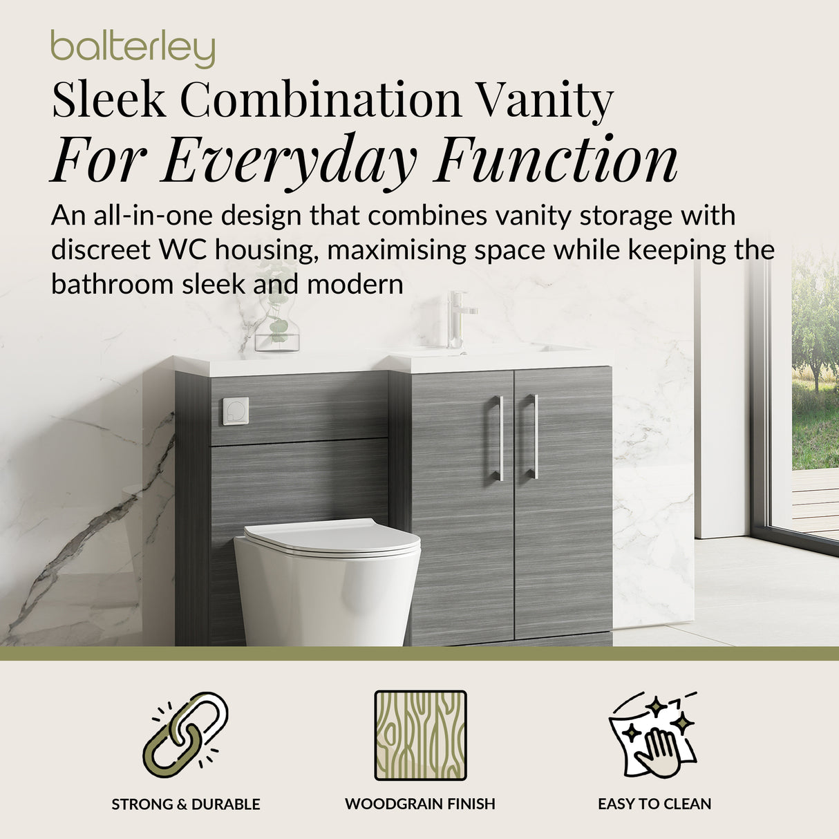 Bathroom Vanity Unit with Basin & WC, Right Hand, 1100mm x 390mm - Choice of Colour