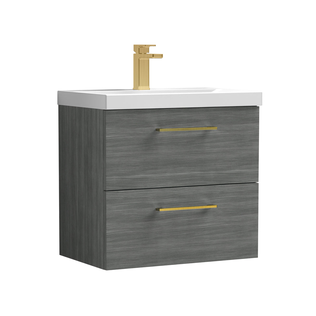 Wall Hung 2 Drawer Vanity Unit with Mid-Edge Ceramic Basin - Choice of Colour, Handle Finish and Size
