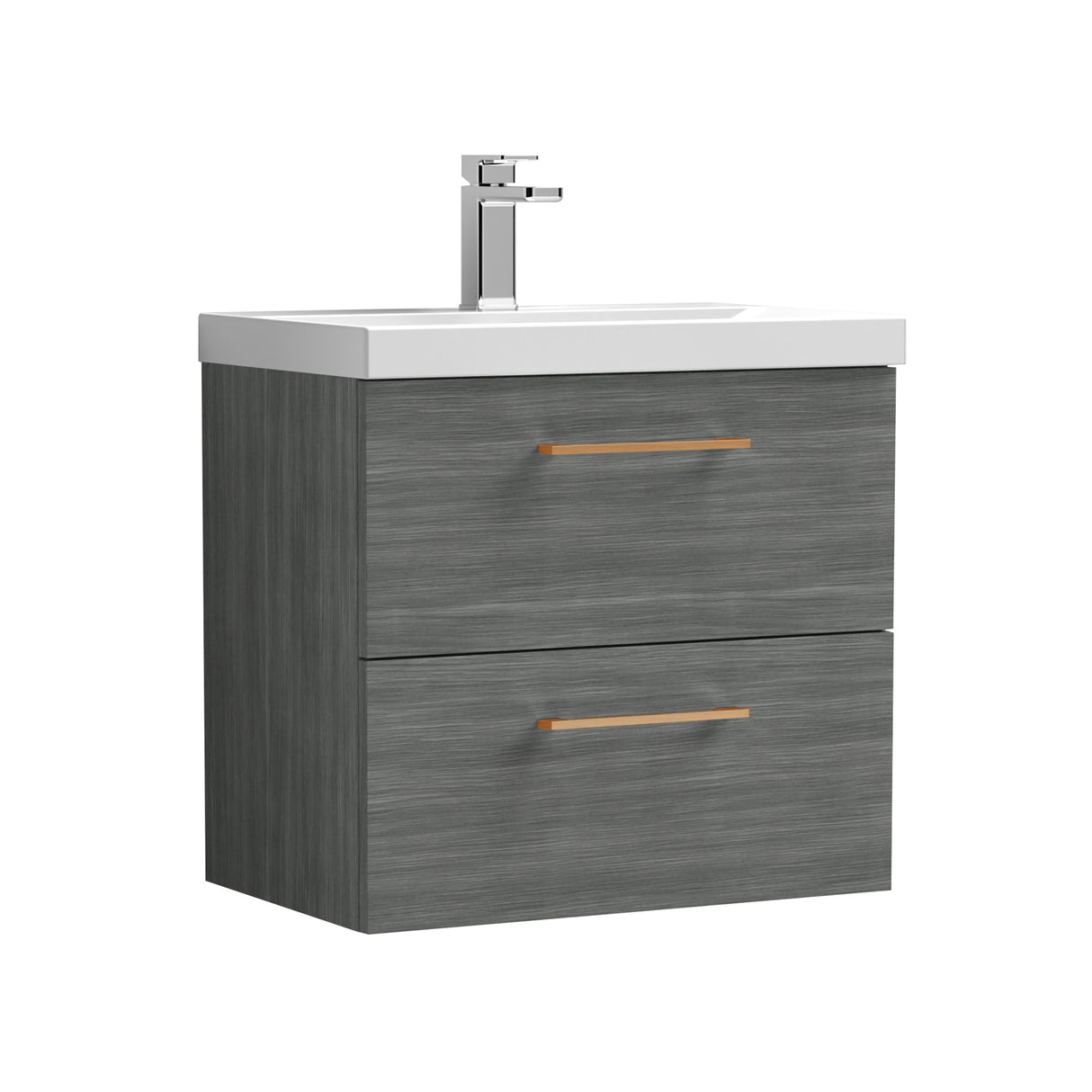 Wall Hung 2 Drawer Vanity Unit with Mid-Edge Ceramic Basin - Choice of Colour, Handle Finish and Size