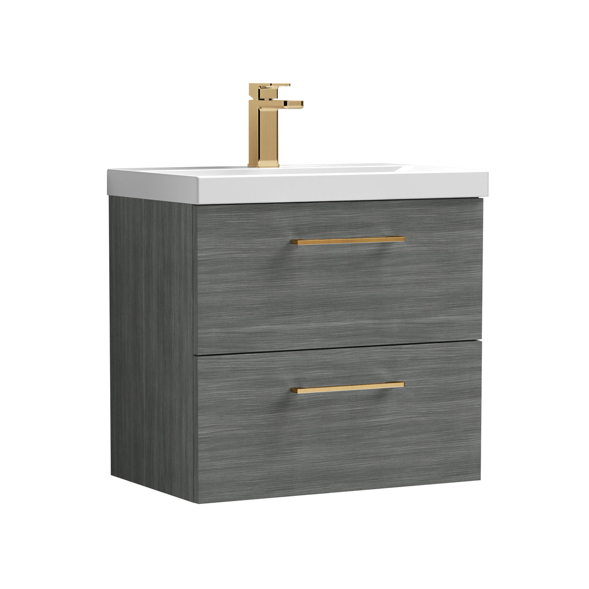 Wall Hung 2 Drawer Vanity Unit with Mid-Edge Ceramic Basin - Choice of Colour, Handle Finish and Size