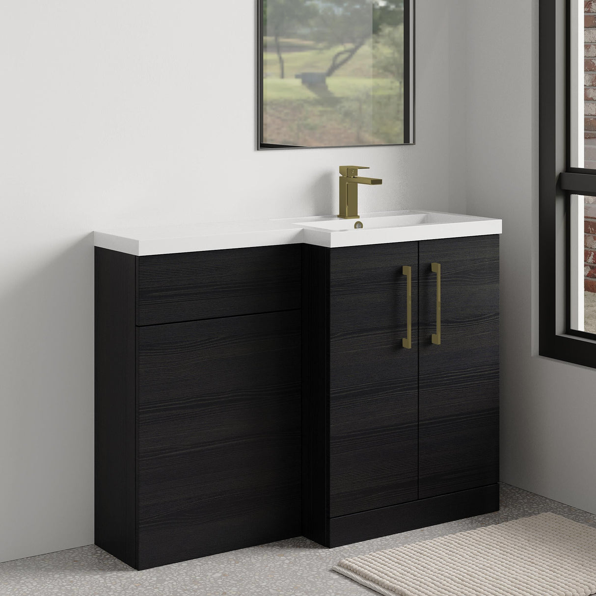 Bramshall Combination Vanity Unit with Basin & WC, Right Hand, 1100mm x 390mm - Choice of Colour and Handle Finish