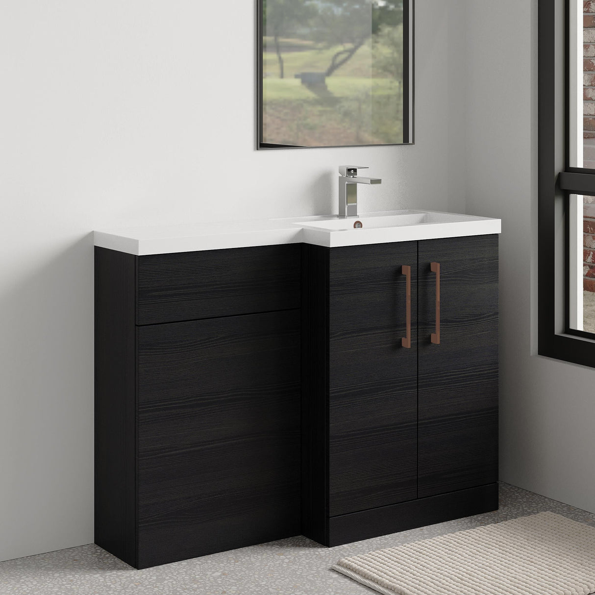 Bramshall Combination Vanity Unit with Basin & WC, Right Hand, 1100mm x 390mm - Choice of Colour and Handle Finish