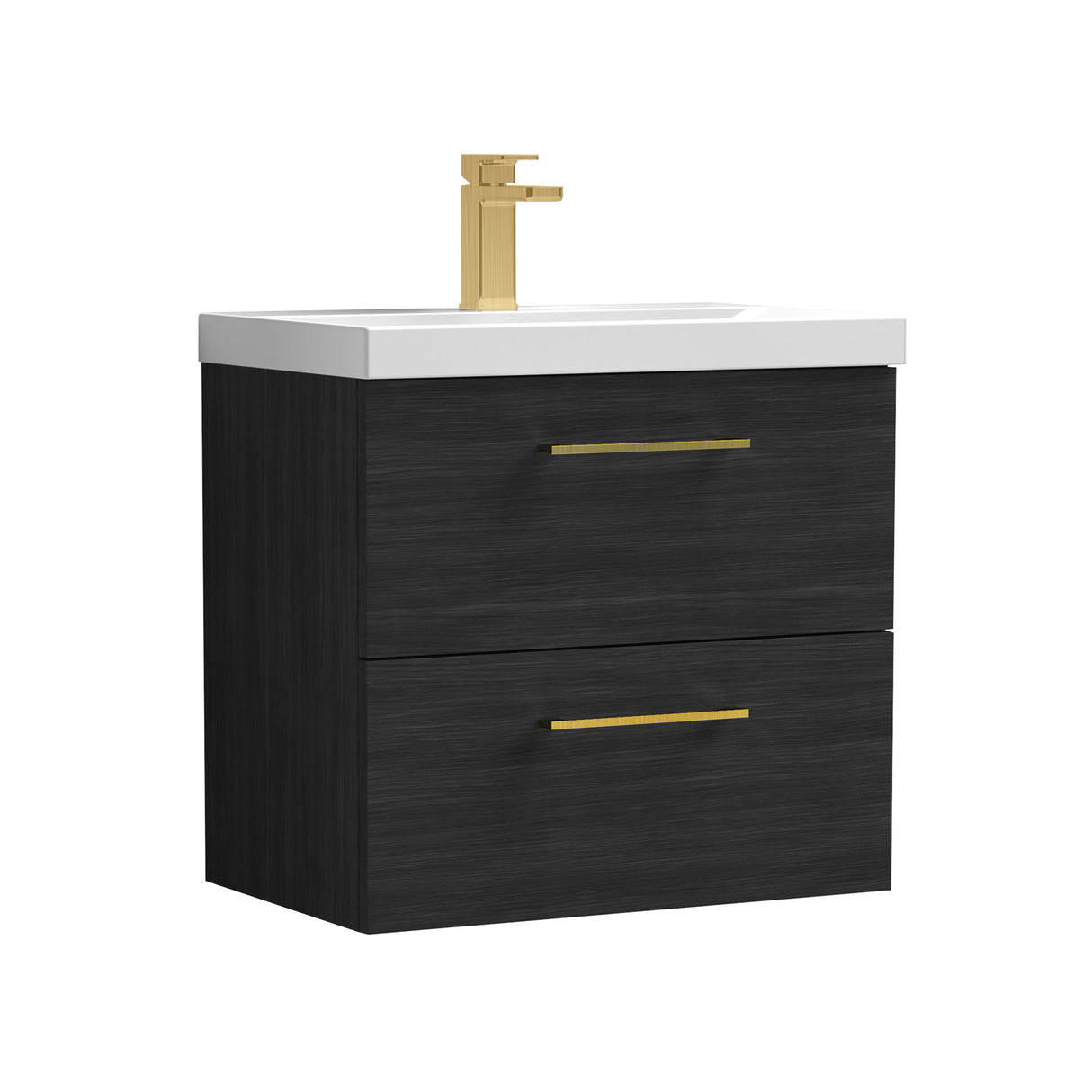 Wall Hung 2 Drawer Vanity Unit with Mid-Edge Ceramic Basin - Choice of Colour, Handle Finish and Size