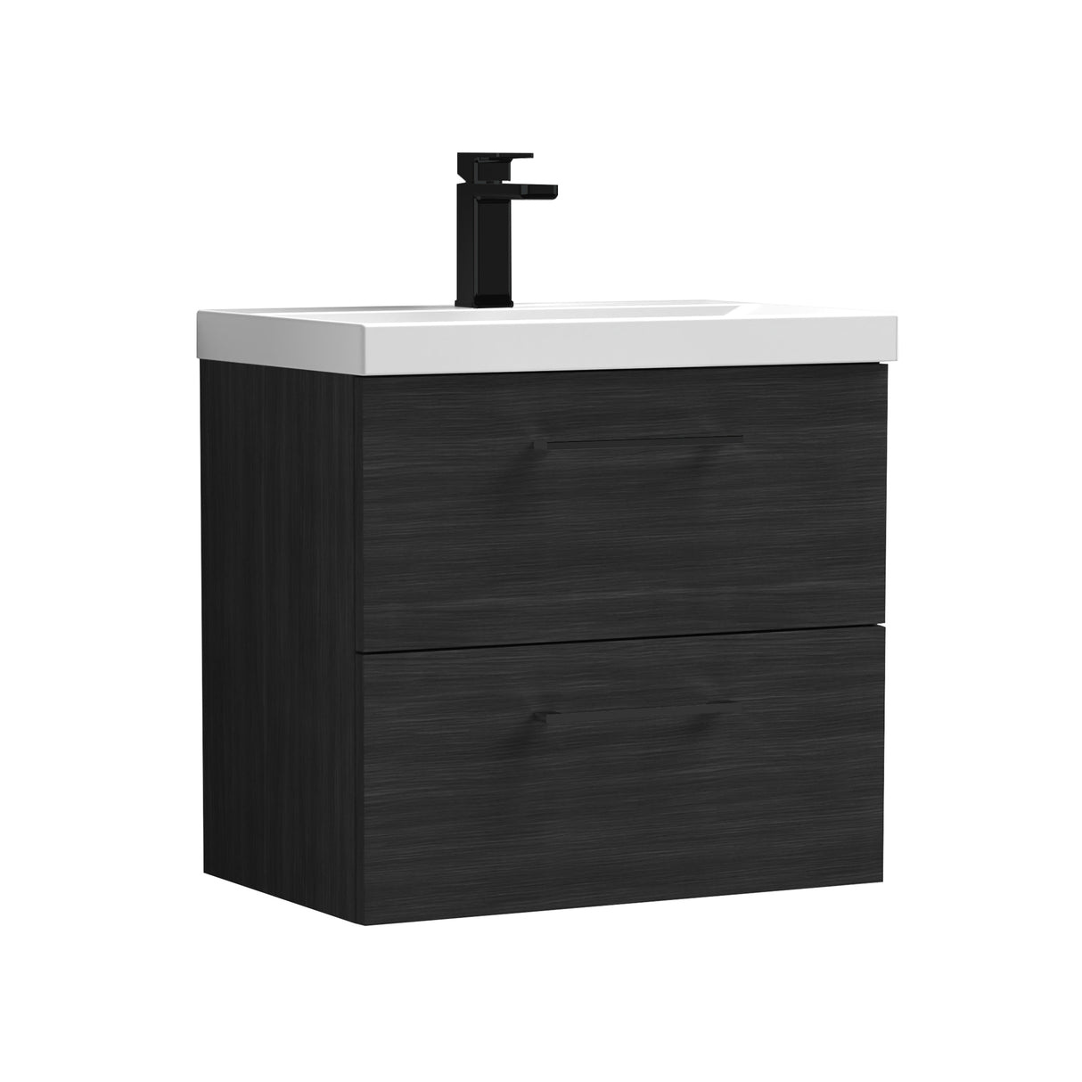 Wall Hung 2 Drawer Vanity Unit with Mid-Edge Ceramic Basin - Choice of Colour, Handle Finish and Size