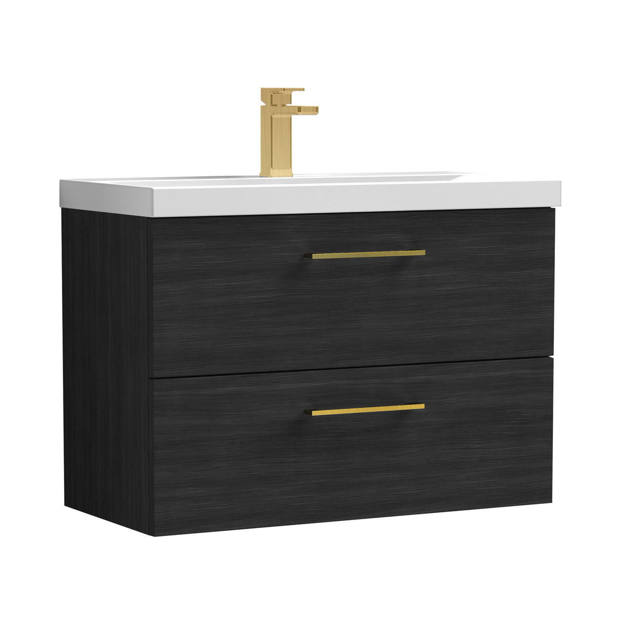 Wall Hung 2 Drawer Vanity Unit with Mid-Edge Ceramic Basin - Choice of Colour, Handle Finish and Size
