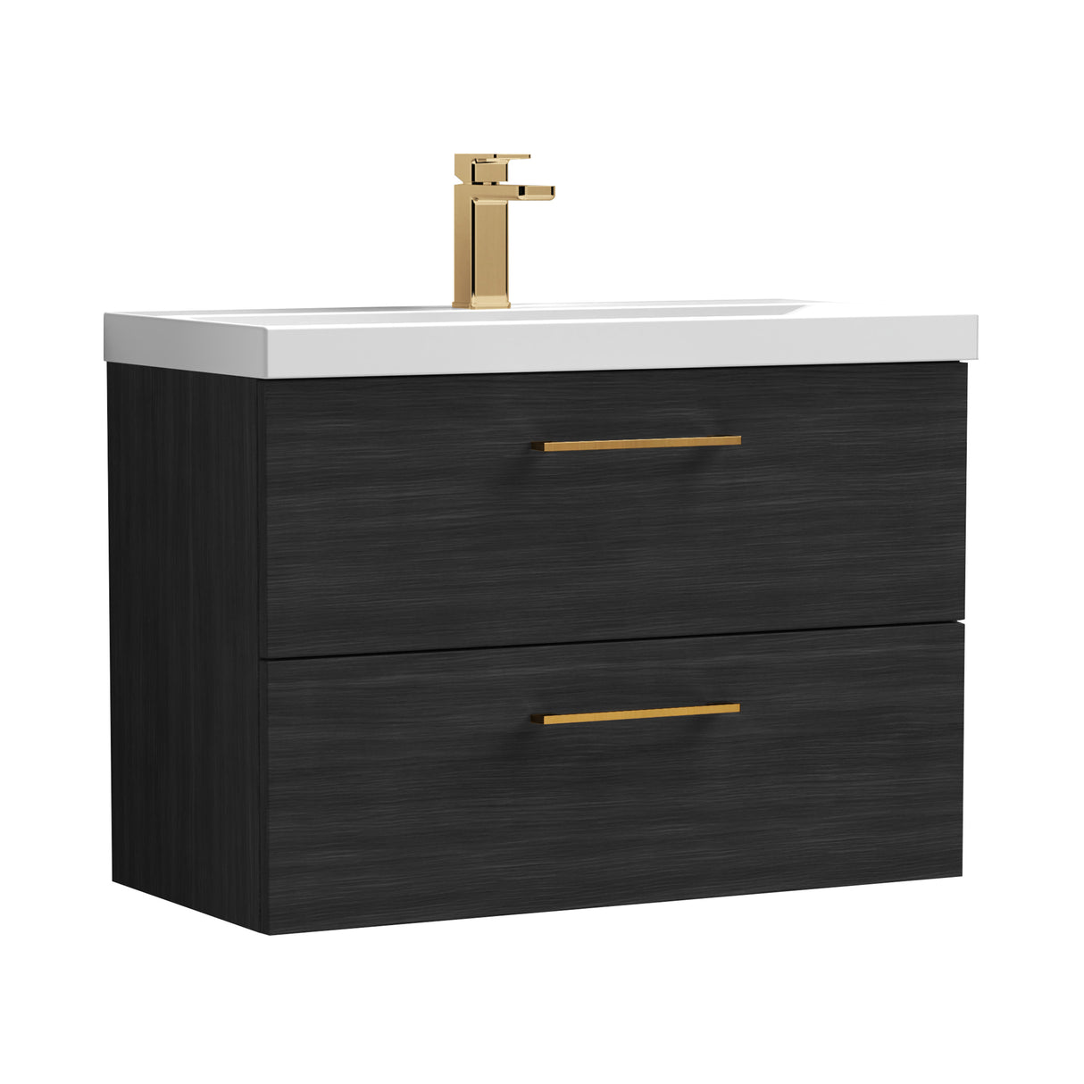 Wall Hung 2 Drawer Vanity Unit with Mid-Edge Ceramic Basin - Choice of Colour, Handle Finish and Size