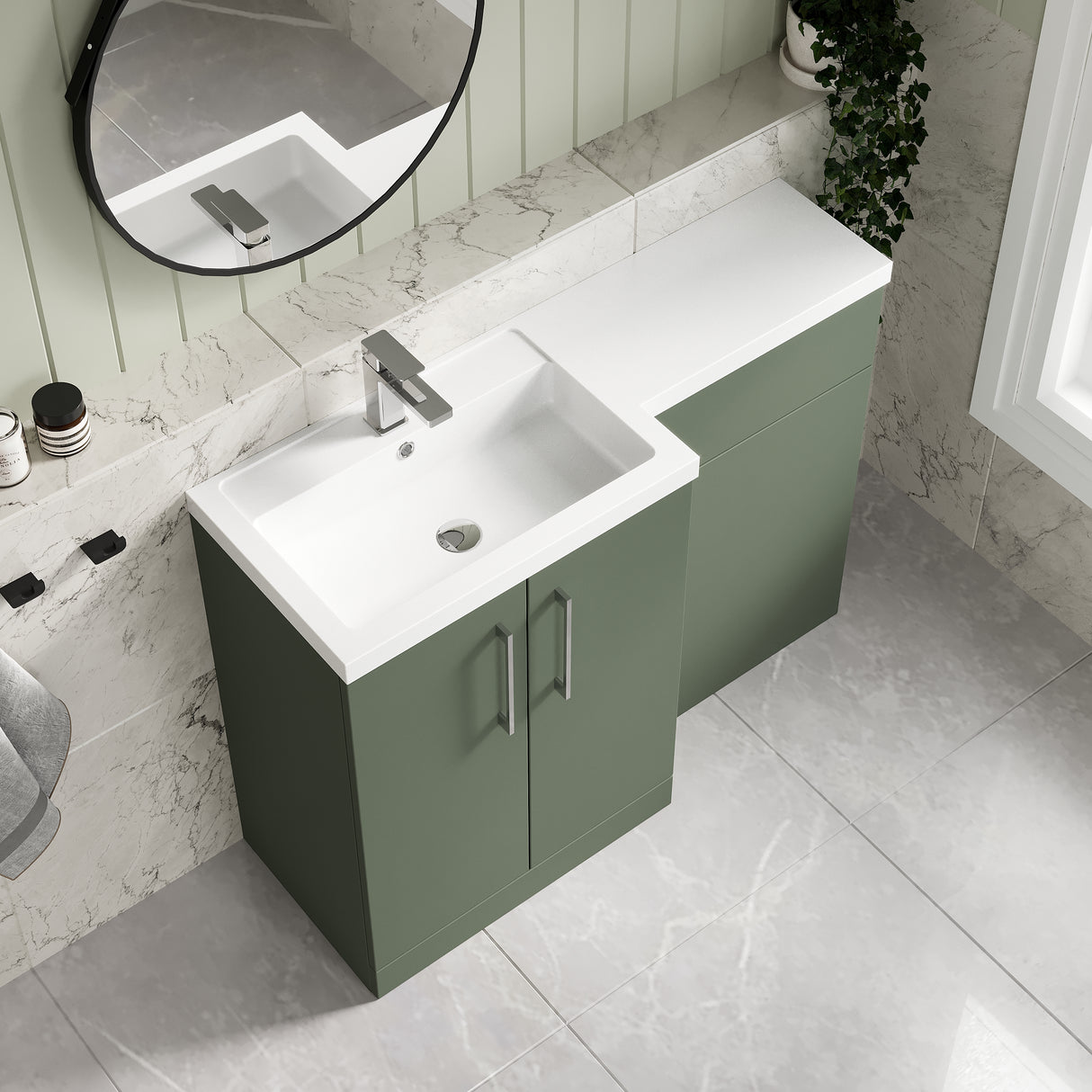 Bathroom Vanity Unit with Basin & WC Unit, Left Hand, 1100mm x 390mm - Choice of Colour