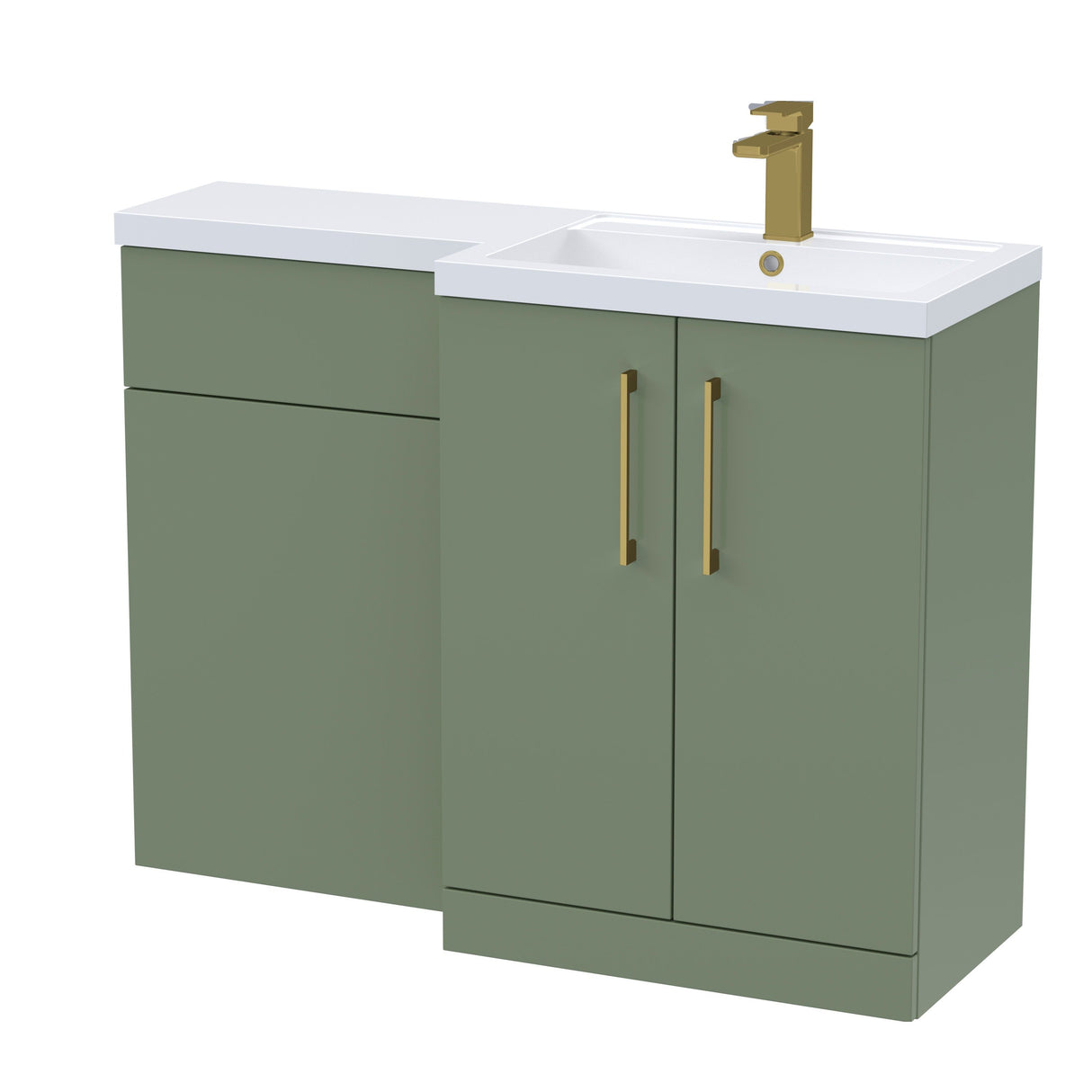 Bramshall Combination Vanity Unit with Basin & WC, Right Hand, 1100mm x 390mm - Choice of Colour and Handle Finish