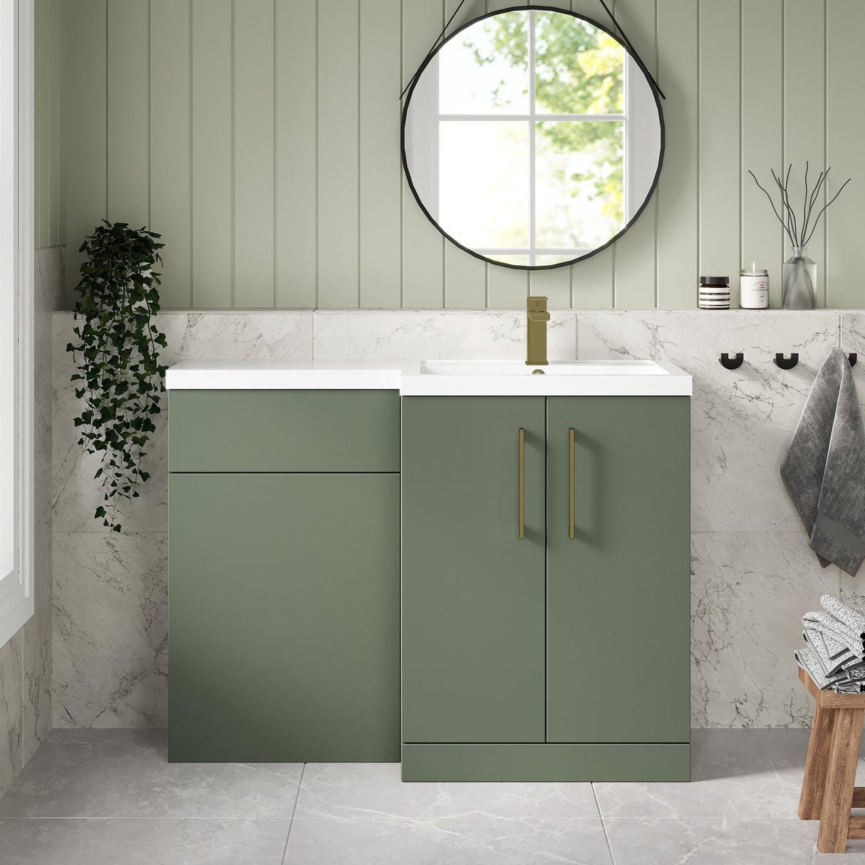 Bramshall Combination Vanity Unit with Basin & WC, Right Hand, 1100mm x 390mm - Choice of Colour and Handle Finish