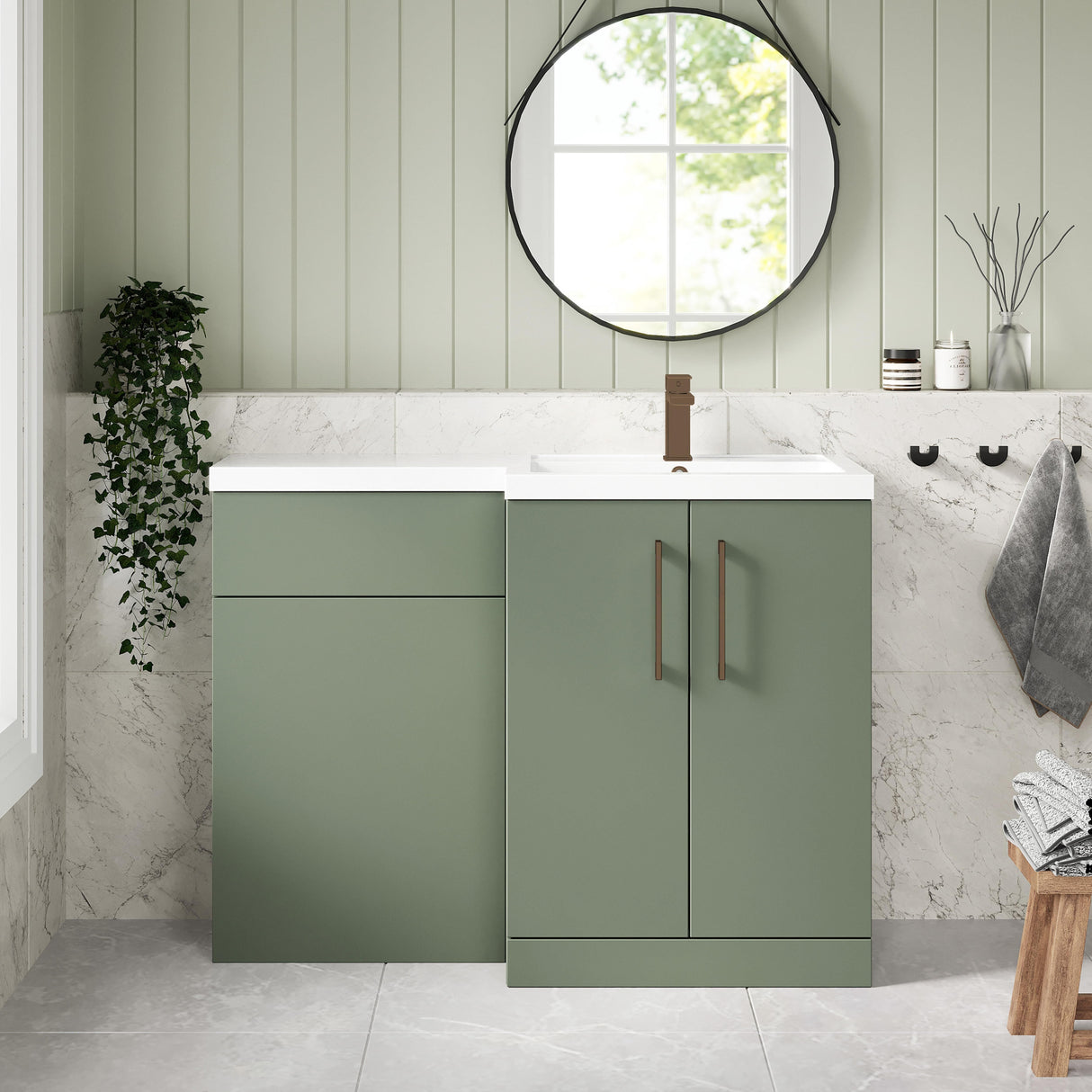 Bramshall Combination Vanity Unit with Basin & WC, Right Hand, 1100mm x 390mm - Choice of Colour and Handle Finish