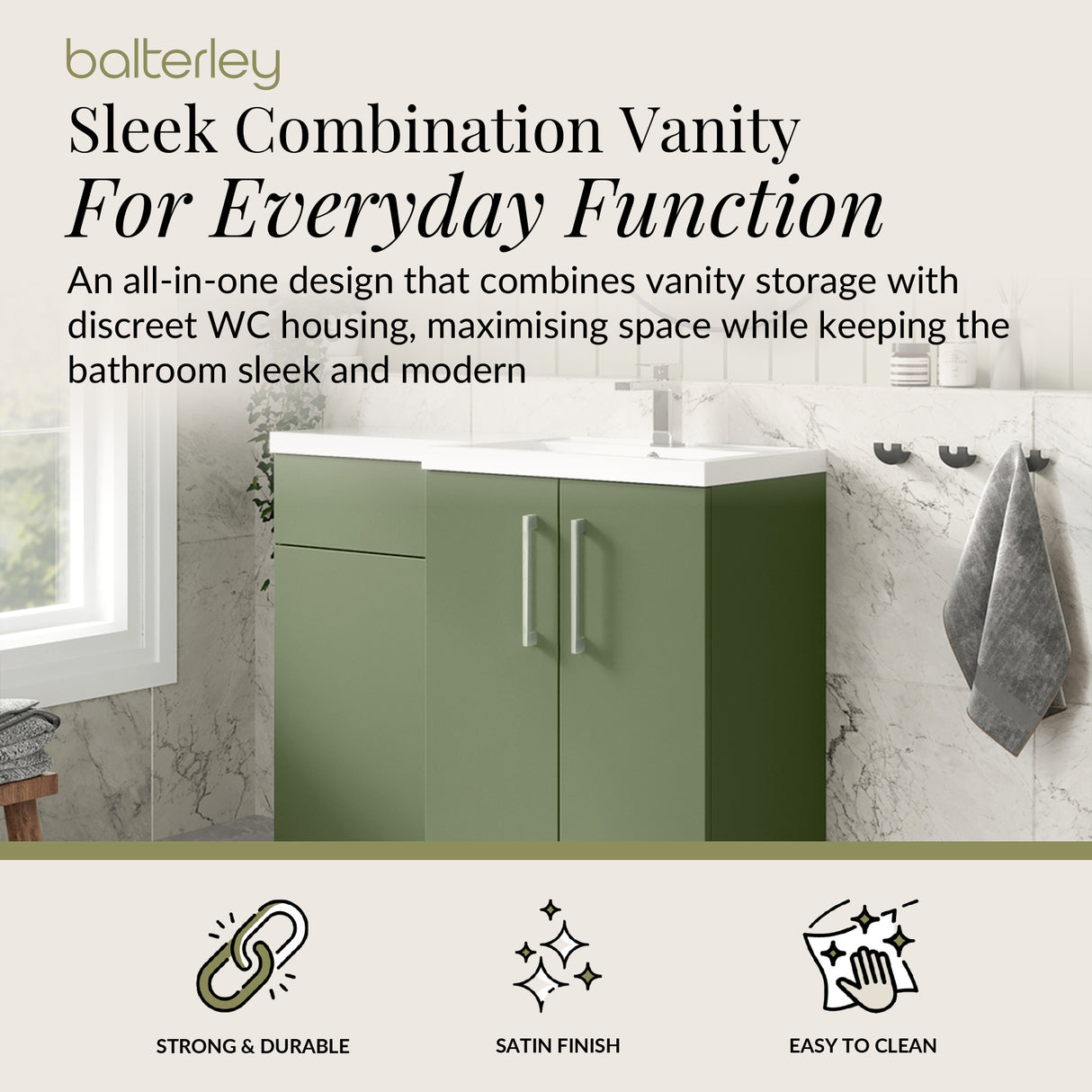 Bathroom Vanity Unit with Basin & WC, Right Hand, 1100mm x 390mm - Choice of Colour