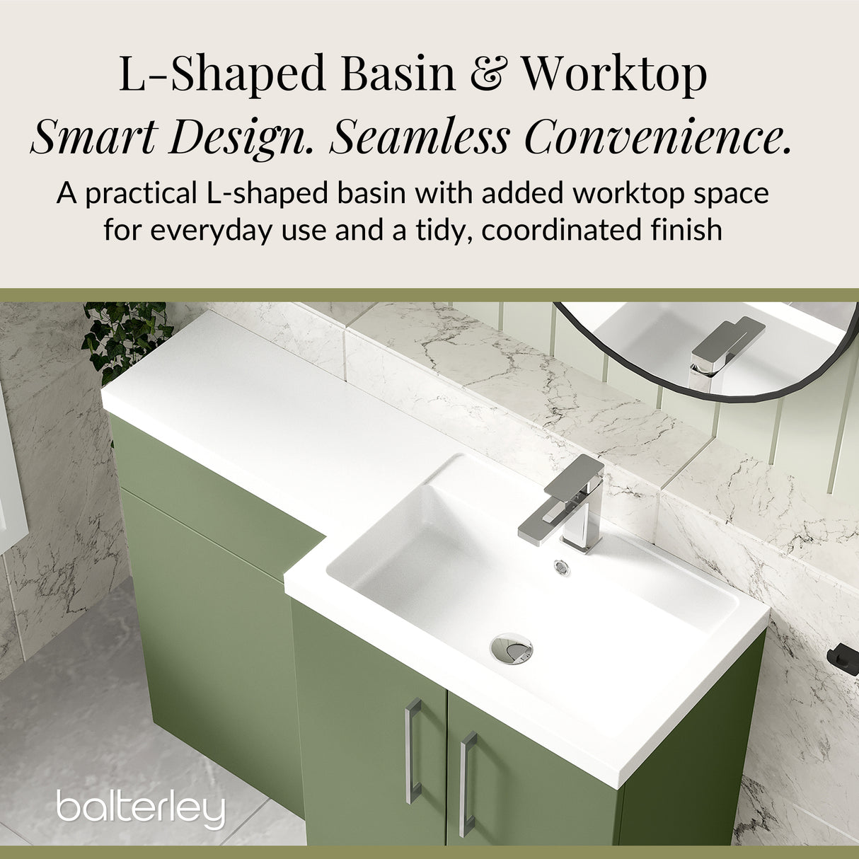 Bathroom Vanity Unit with Basin & WC, Right Hand, 1100mm x 390mm - Choice of Colour