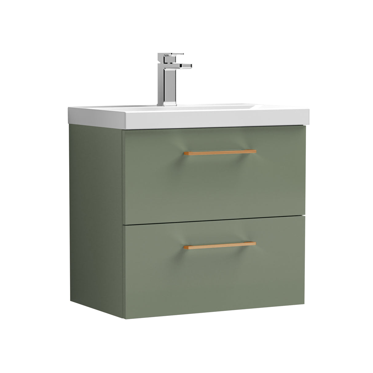 Wall Hung 2 Drawer Vanity Unit with Mid-Edge Ceramic Basin - Choice of Colour, Handle Finish and Size
