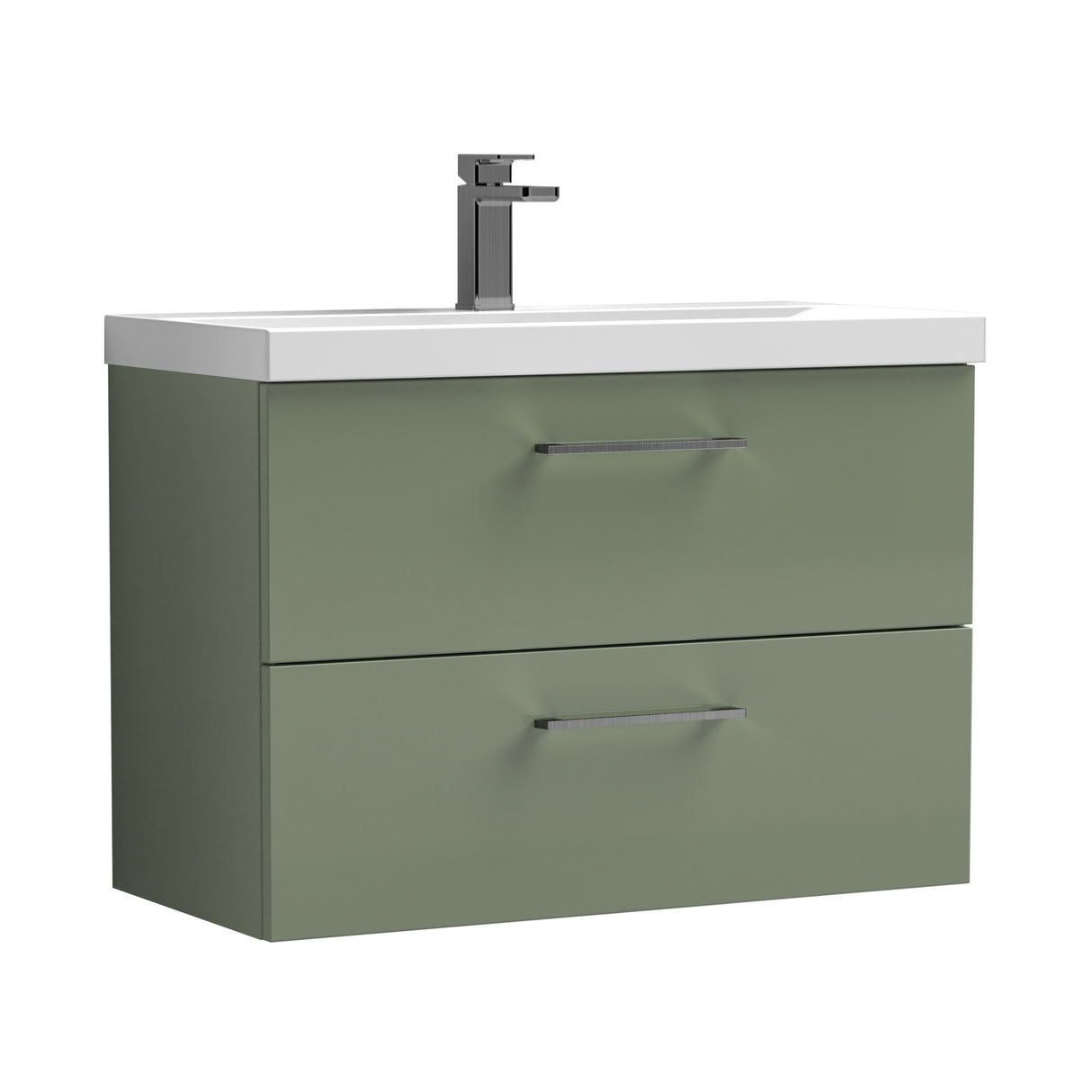Wall Hung 2 Drawer Vanity Unit with Mid-Edge Ceramic Basin - Choice of Colour, Handle Finish and Size
