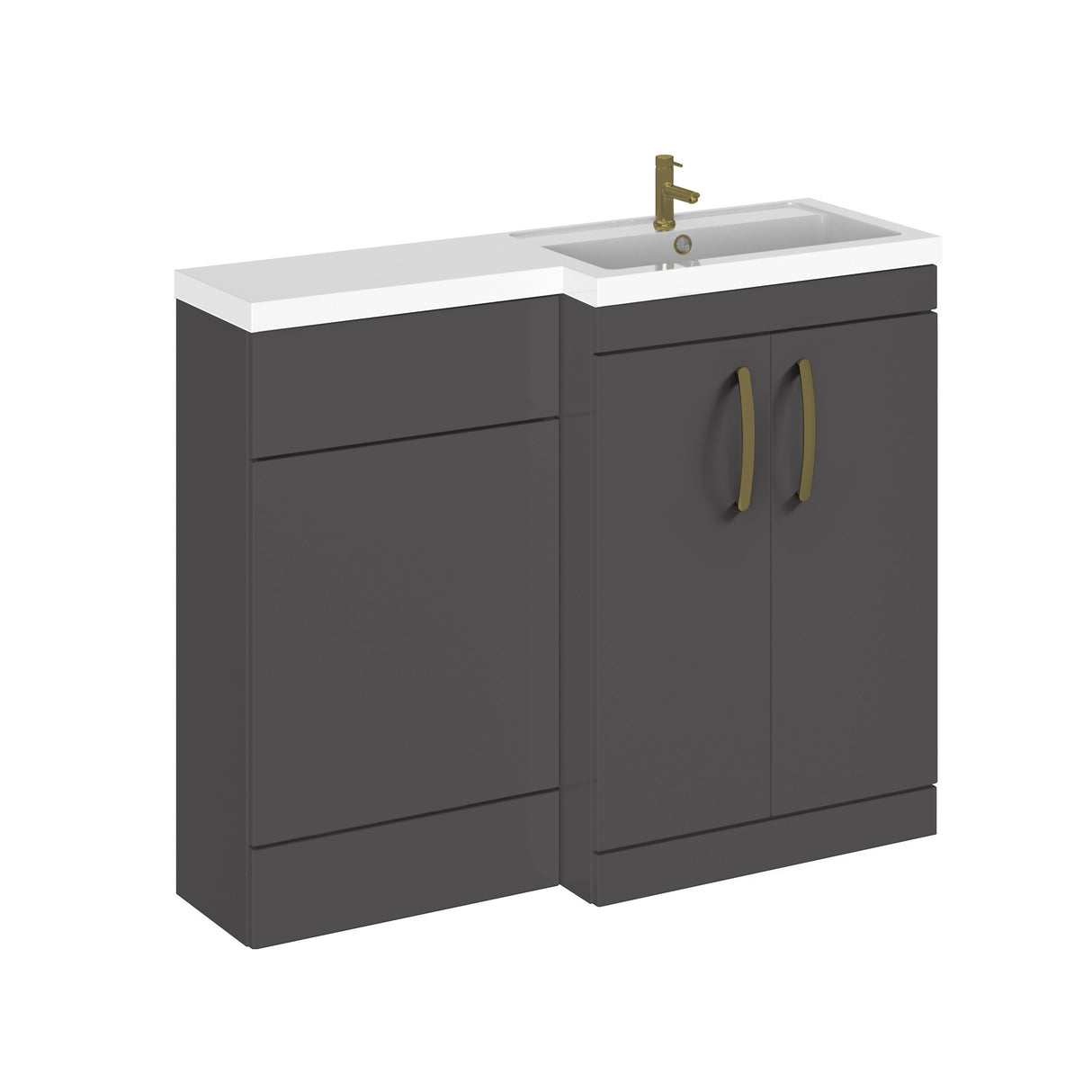 Bathroom Vanity Unit with Basin & WC, Right Hand, 1100mm x 390mm - Choice of Colour