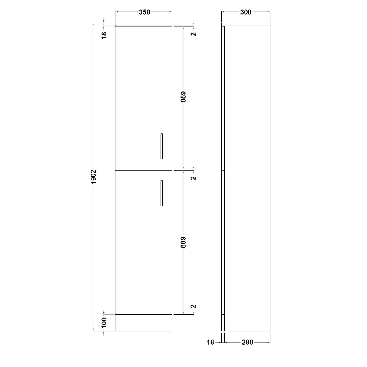 Modern Bathroom Tall 2-Door Storage Unit – 350 x 300mm, Dark Grey