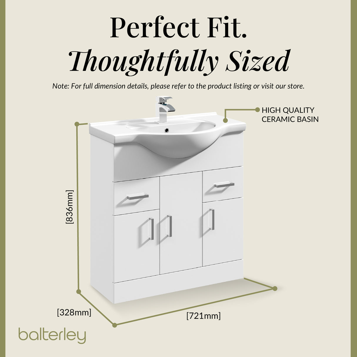 Contemporary Floor Standing Vanity Unit with Round Ceramic Basin – Gloss White, Choice of Doors, Drawers & Sizes
