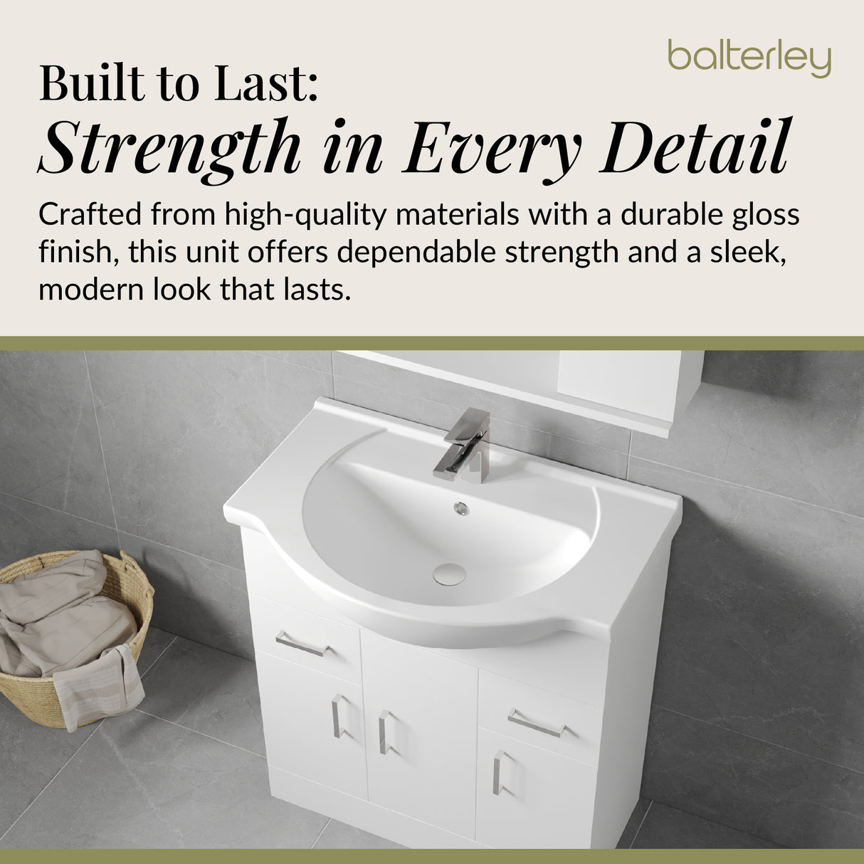 Contemporary Floor Standing Vanity Unit with Round Ceramic Basin – Gloss White, Choice of Doors, Drawers & Sizes