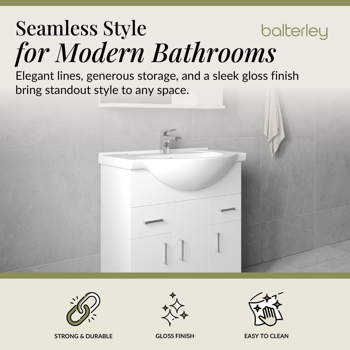 Contemporary Floor Standing Vanity Unit with Round Ceramic Basin – Gloss White, Choice of Doors, Drawers & Sizes