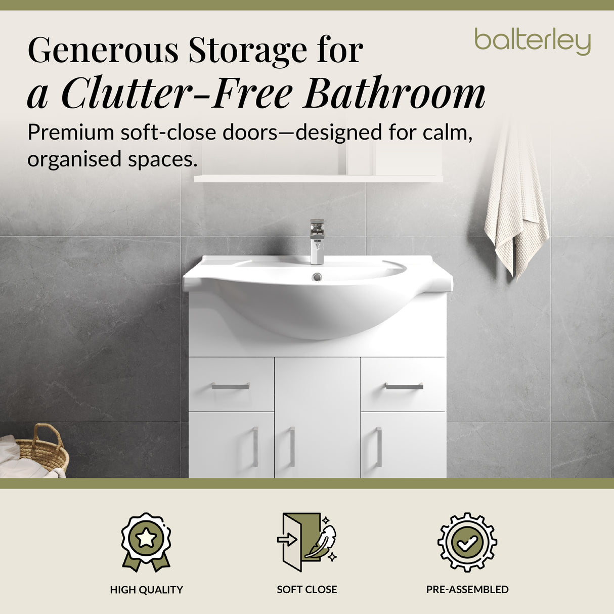 Contemporary Floor Standing Vanity Unit with Round Ceramic Basin – Gloss White, Choice of Doors, Drawers & Sizes