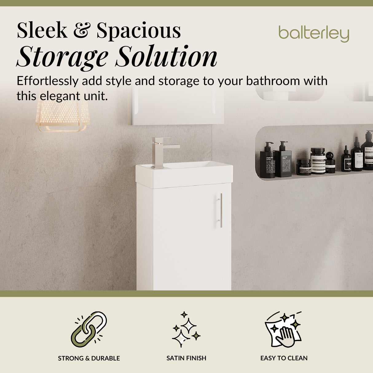 Compact Cloakroom Vanity Basin Unit, 400mm - Choice of Mount Type, Colour and Handle Finish