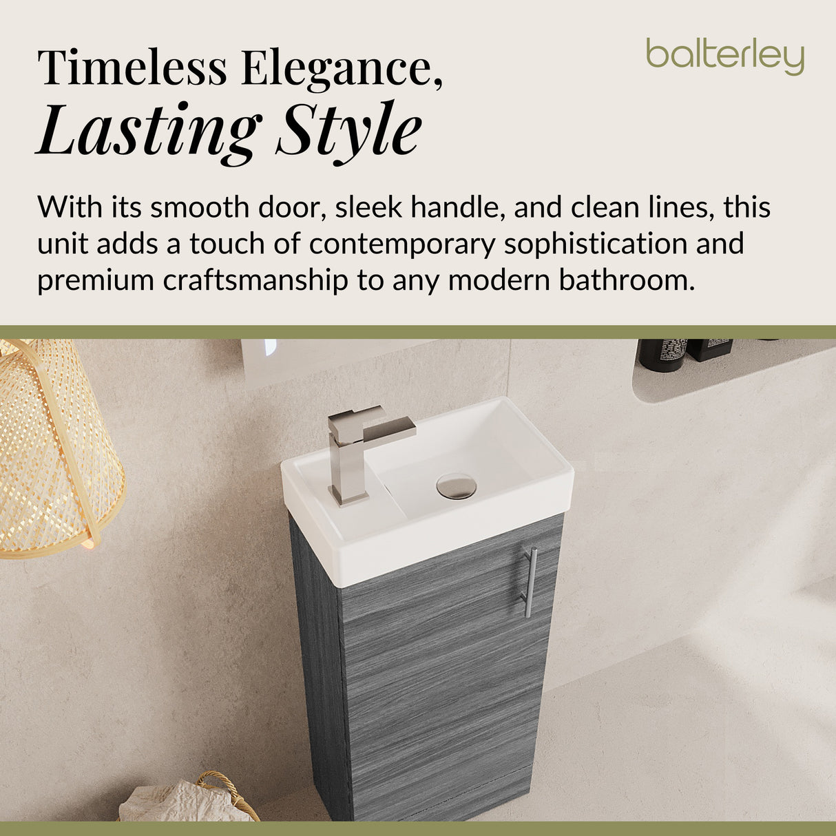 Compact Cloakroom Vanity Basin Unit, 400mm - Choice of Mount Type, Colour and Handle Finish