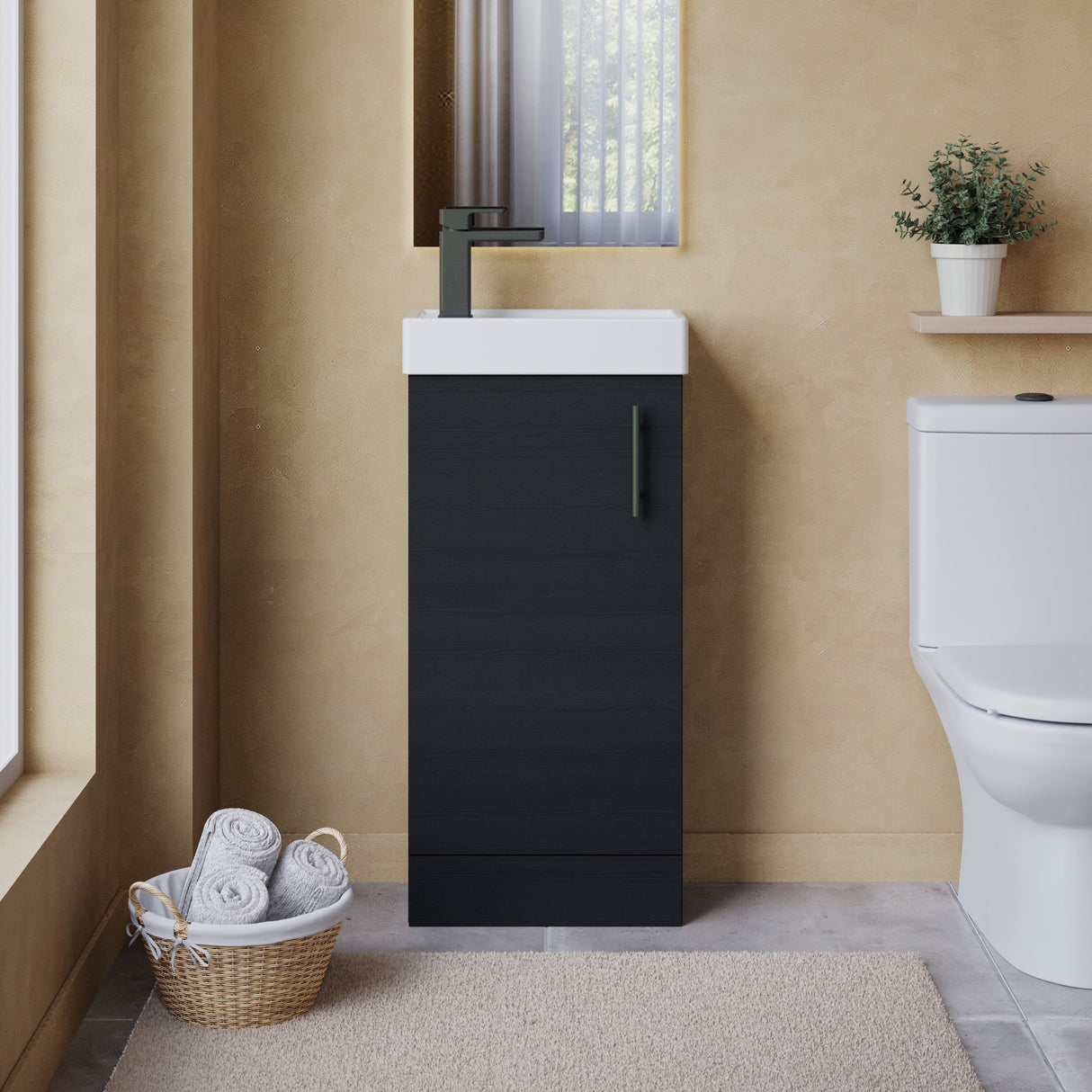 Compact Cloakroom Vanity Basin Unit, 400mm - Choice of Mount Type, Colour and Handle Finish