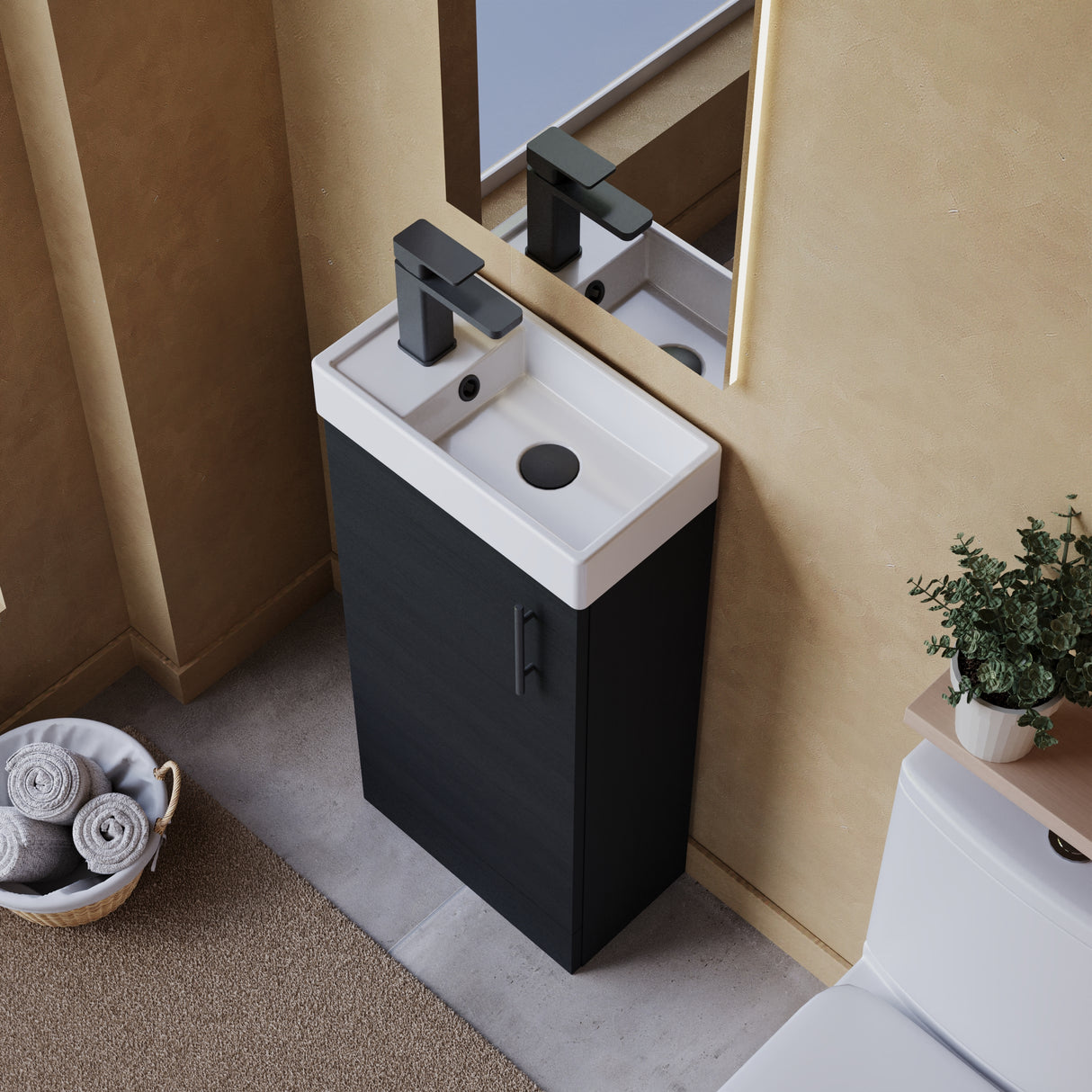 Compact Cloakroom Vanity Basin Unit, 400mm - Choice of Mount Type, Colour and Handle Finish