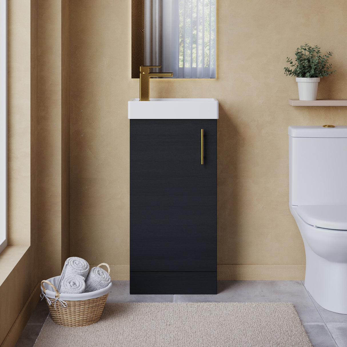 Compact Cloakroom Vanity Basin Unit, 400mm - Choice of Mount Type, Colour and Handle Finish