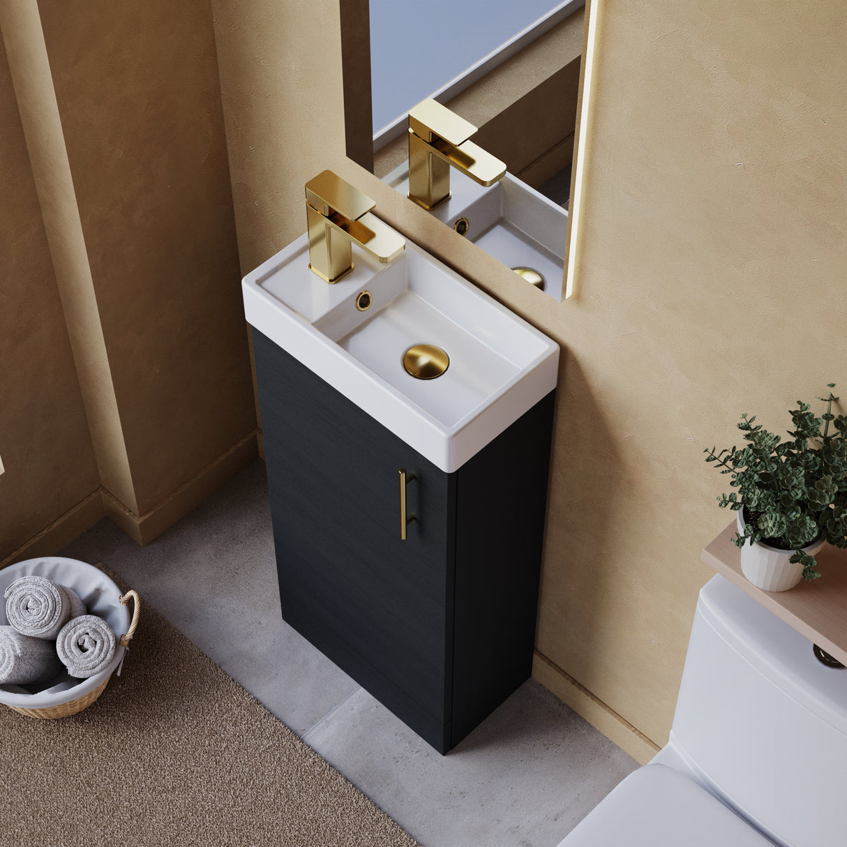 Compact Cloakroom Vanity Basin Unit, 400mm - Choice of Mount Type, Colour and Handle Finish