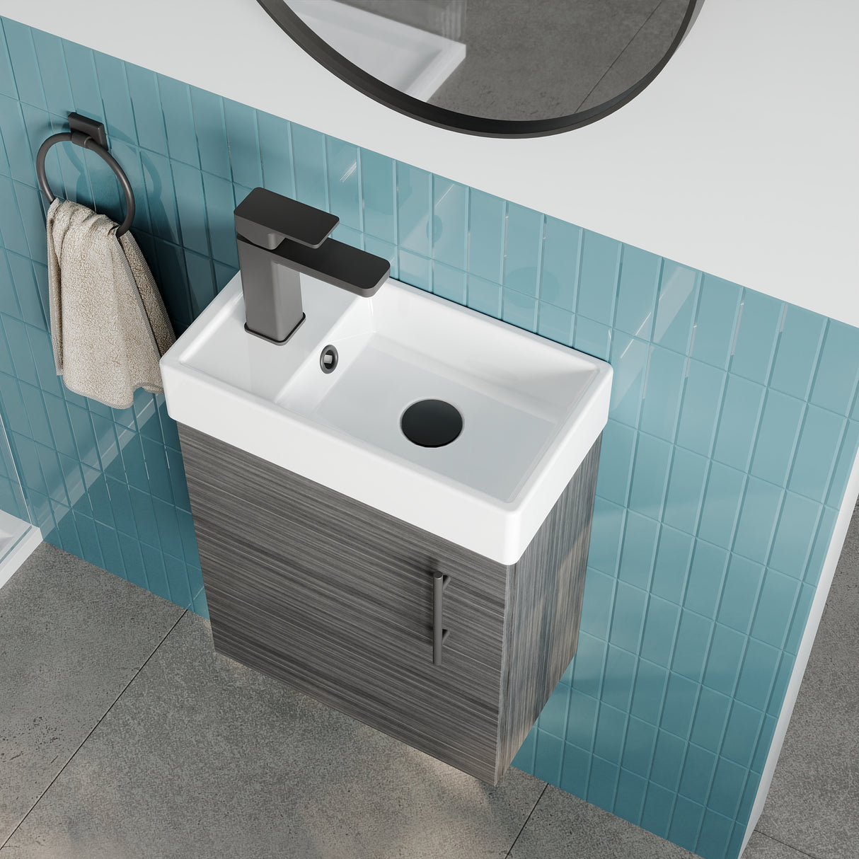 Compact Cloakroom Vanity Basin Unit, 400mm - Choice of Mount Type, Colour and Handle Finish
