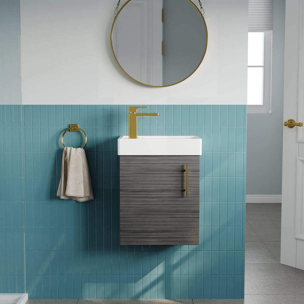 Compact Cloakroom Vanity Basin Unit, 400mm - Choice of Mount Type, Colour and Handle Finish