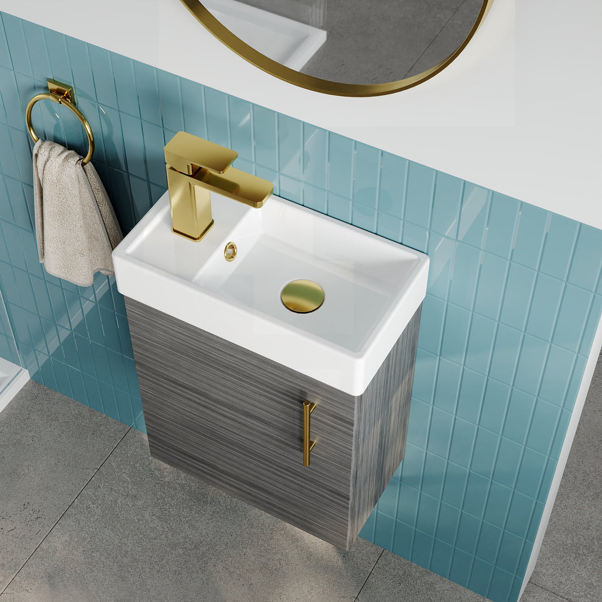 Compact Cloakroom Vanity Basin Unit, 400mm - Choice of Mount Type, Colour and Handle Finish